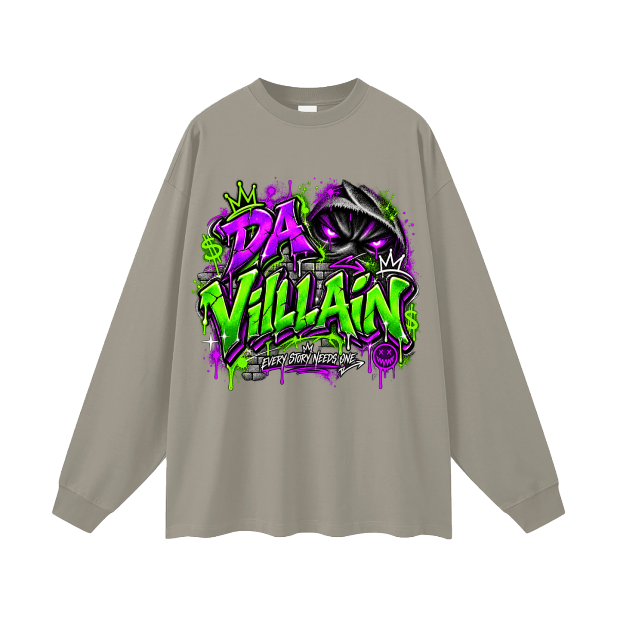 Da Villain Graffiti Oversized Long Sleeve T-Shirt - Shirt Habit