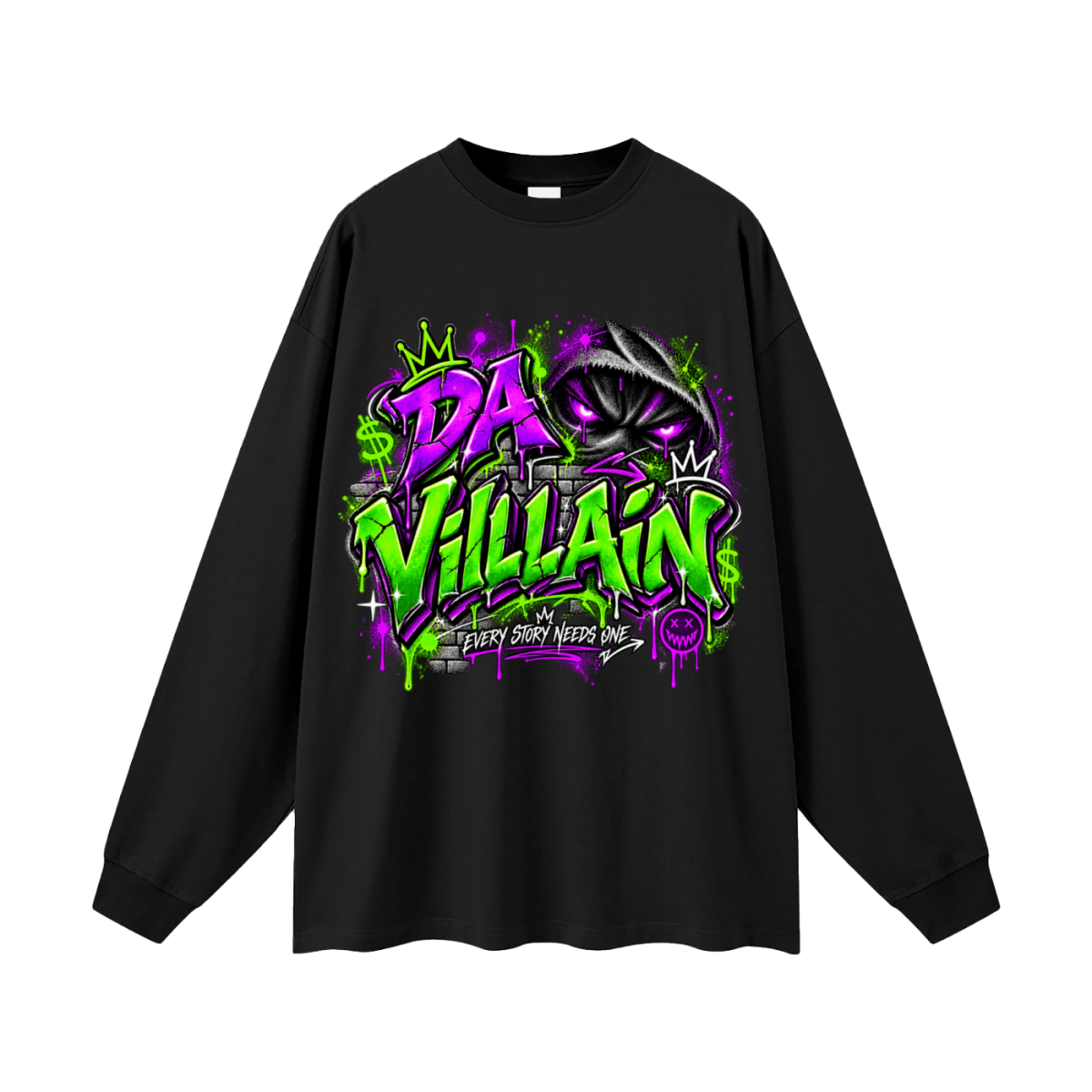 Da Villain Graffiti Oversized Long Sleeve T-Shirt - Shirt Habit