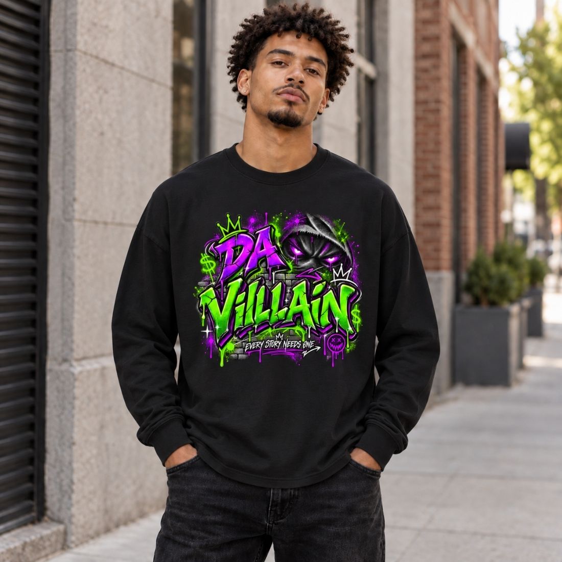 Da Villain Graffiti Oversized Long Sleeve T-Shirt - Shirt Habit