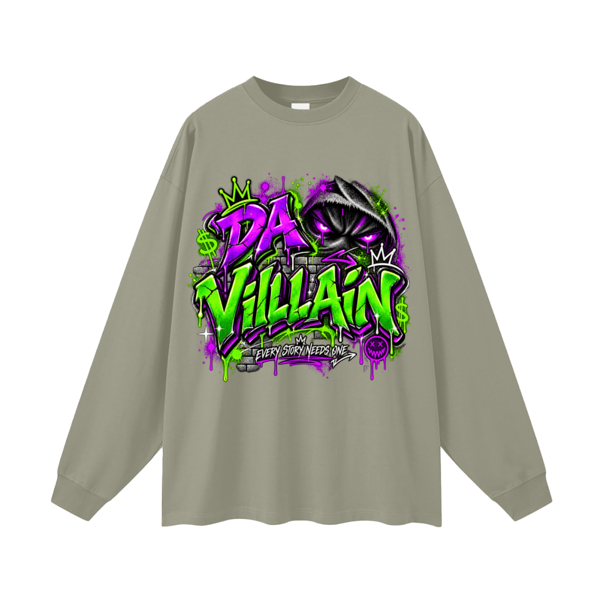 Da Villain Graffiti Oversized Long Sleeve T-Shirt - Shirt Habit