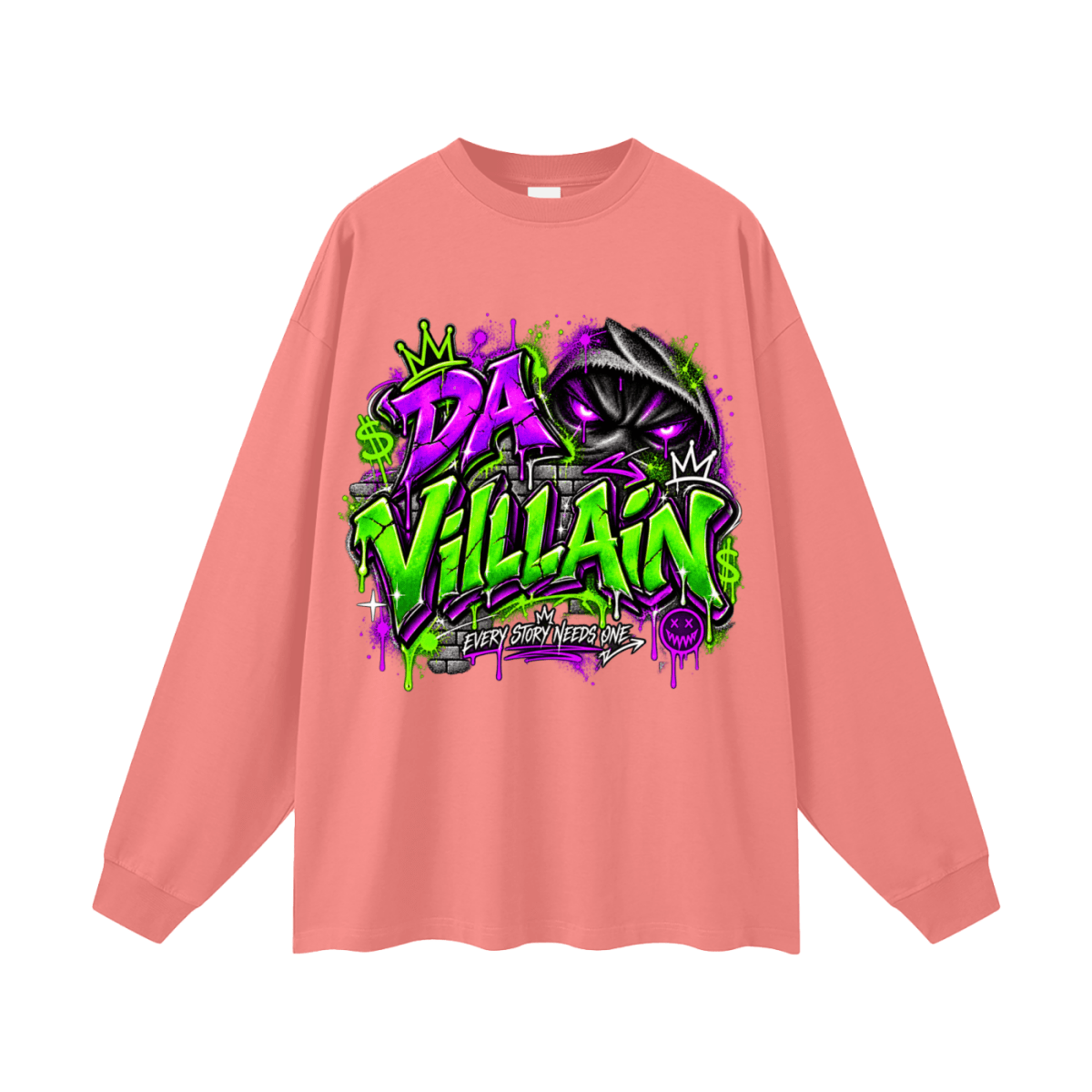Da Villain Graffiti Oversized Long Sleeve T-Shirt - Shirt Habit