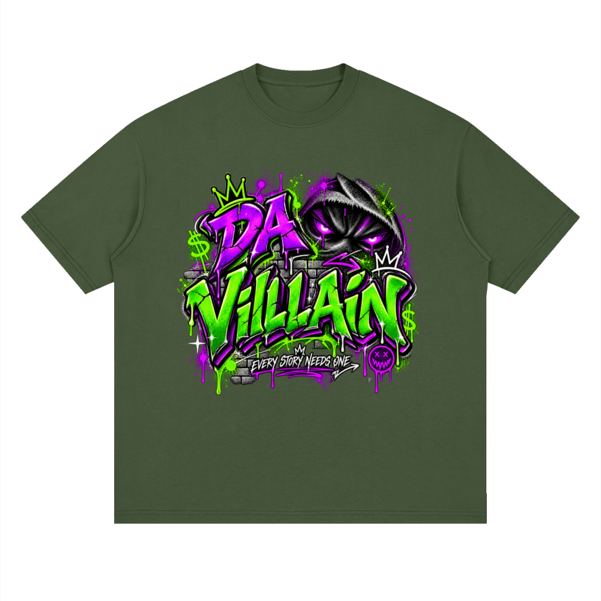 Da Villain Graffiti Streetwear Loose Drop Shoulder T-Shirt - Shirt Habit