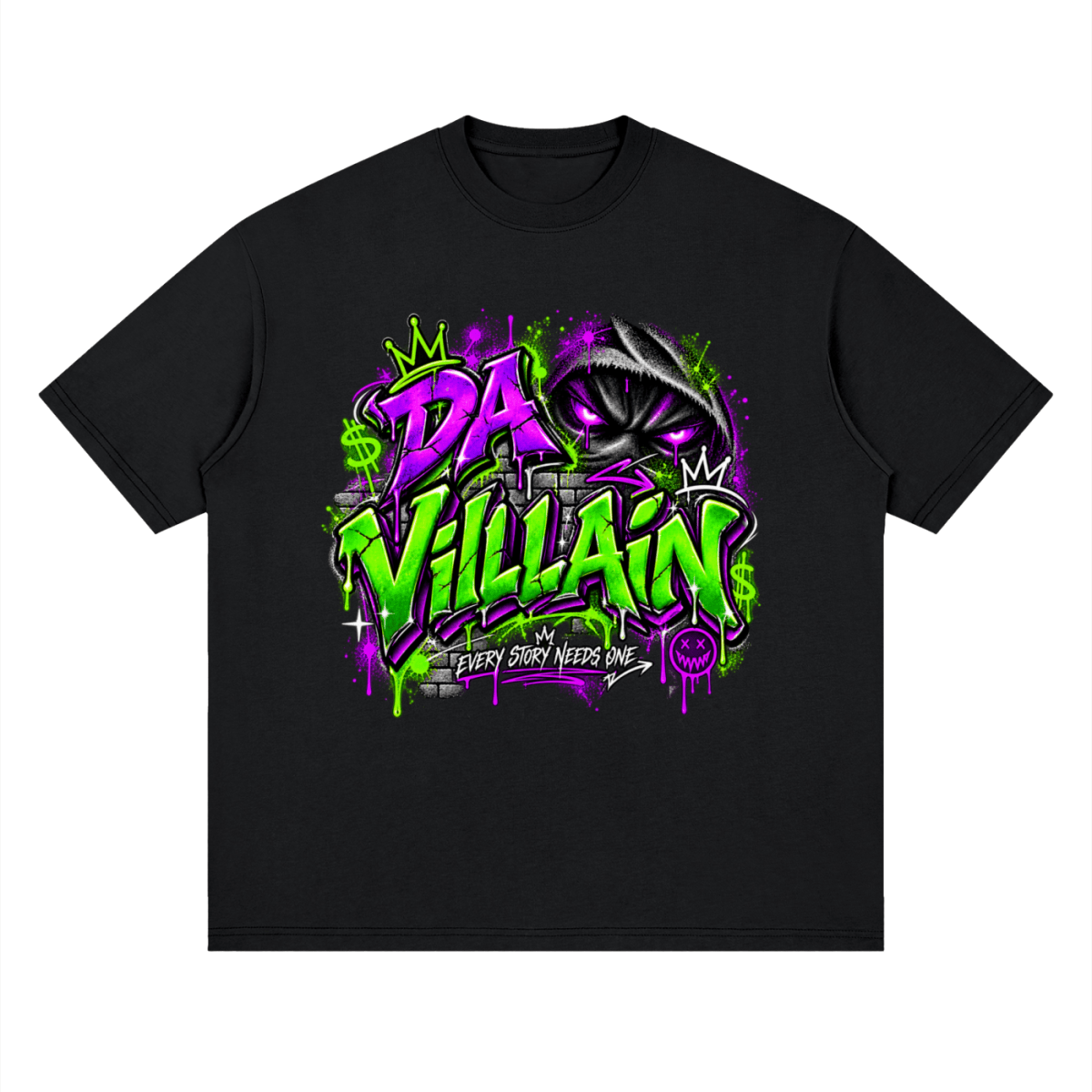 Da Villain Graffiti Streetwear Loose Drop Shoulder T-Shirt - Shirt Habit