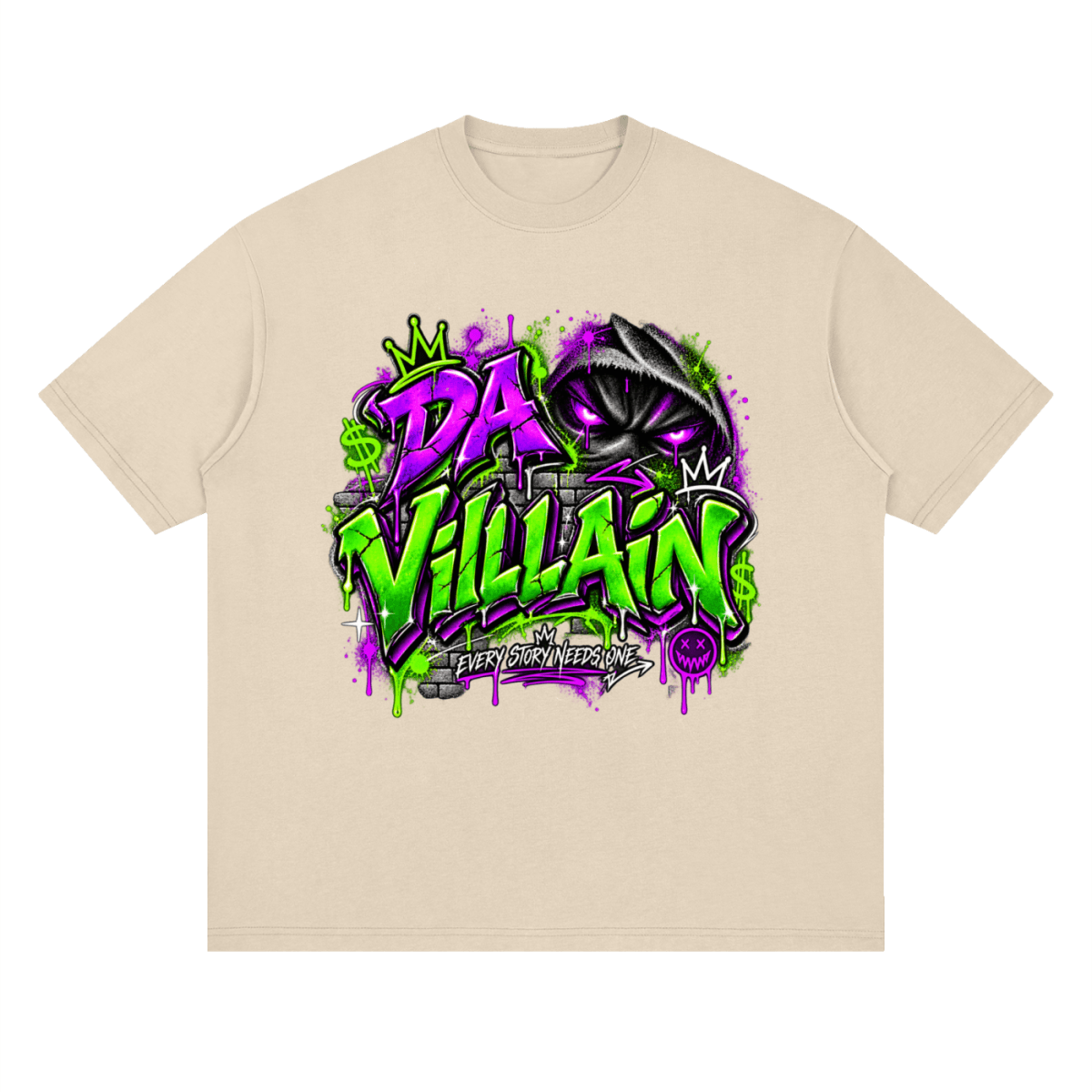 Da Villain Graffiti Streetwear Loose Drop Shoulder T-Shirt - Shirt Habit