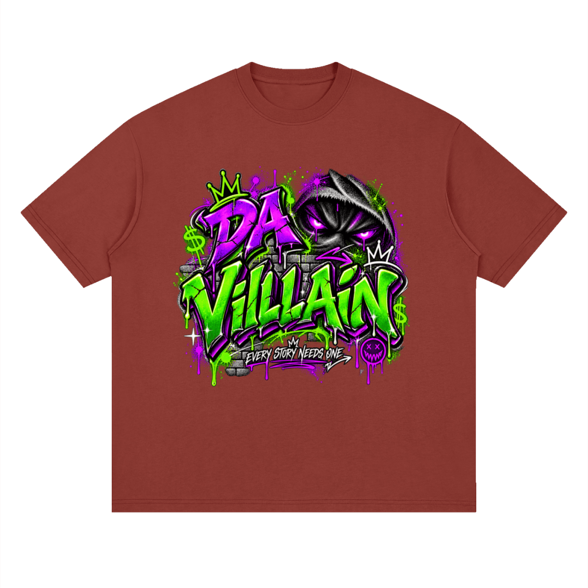 Da Villain Graffiti Streetwear Loose Drop Shoulder T-Shirt - Shirt Habit