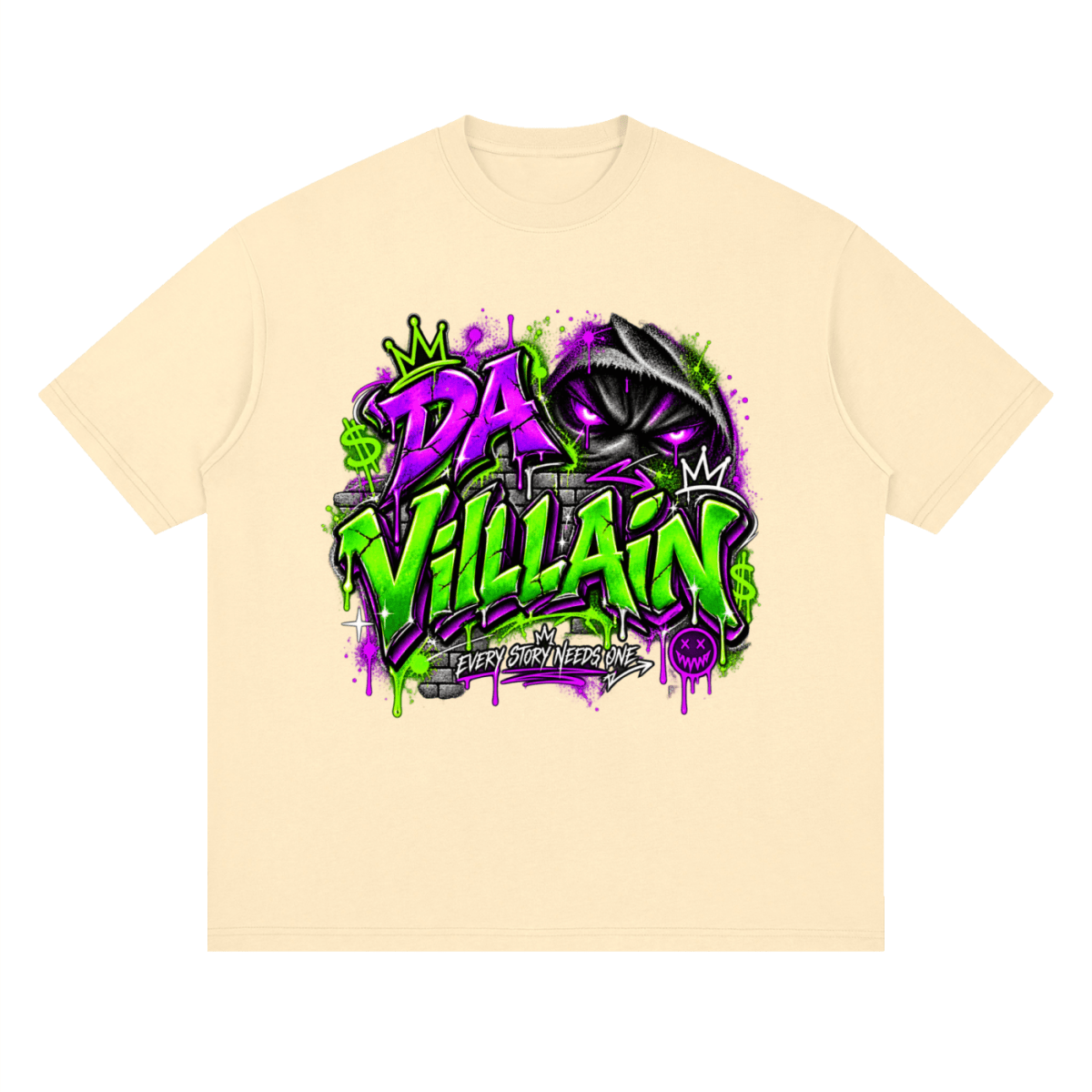 Da Villain Graffiti Streetwear Loose Drop Shoulder T-Shirt - Shirt Habit