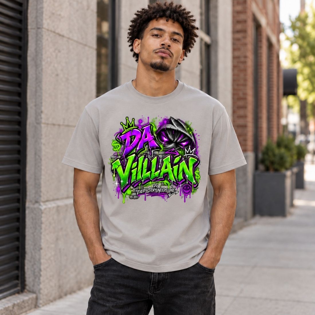 Da Villain Graffiti Streetwear Loose Drop Shoulder T-Shirt - Shirt Habit