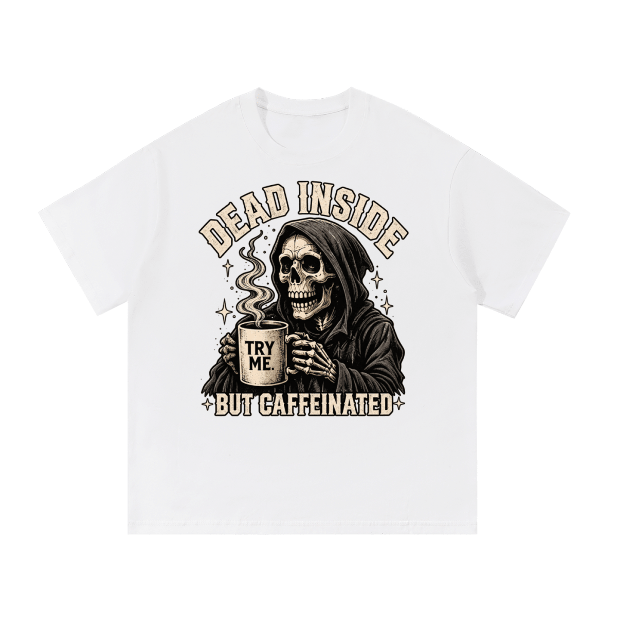 Dead Inside, But Caffeinated Essential Cotton T-Shirt - Shirt Habit