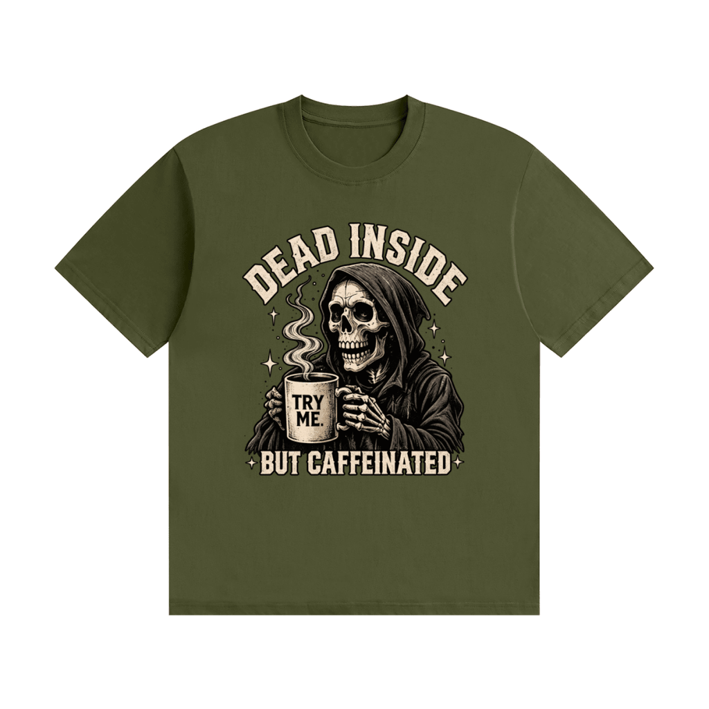 Dead Inside, But Caffeinated Unisex Seamless Cotton T-Shirt - Shirt Habit