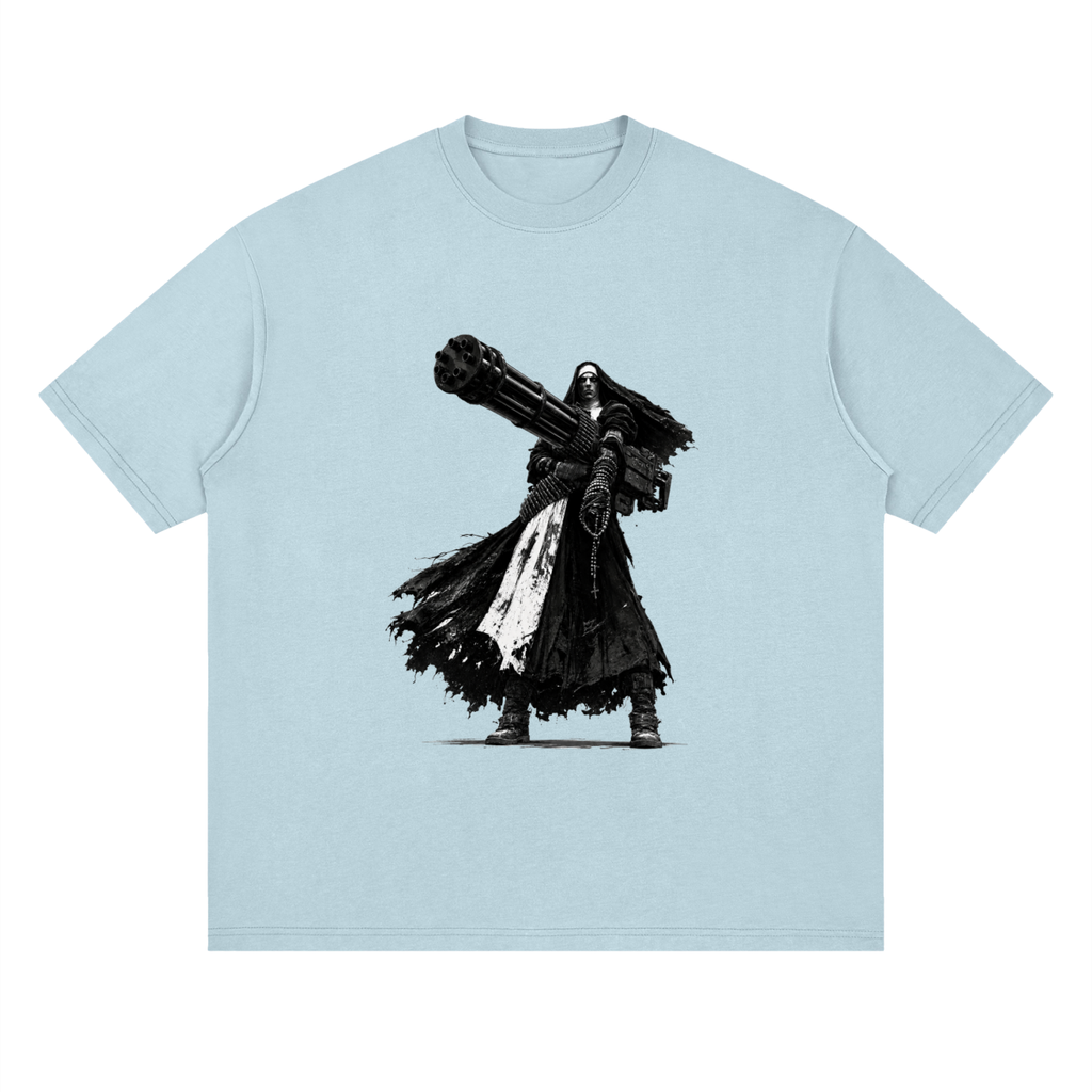 Holy Heavy Gunner Nun Streetwear Loose Drop Shoulder T-Shirt