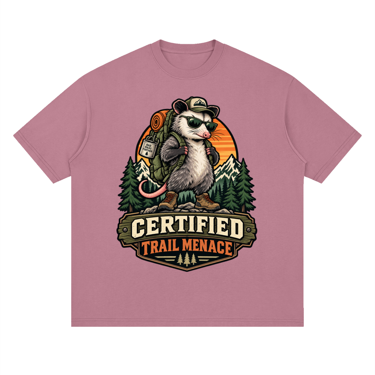 Certified Trail Menace Possum Hiking Streetwear Loose Drop Shoulder T-Shirt