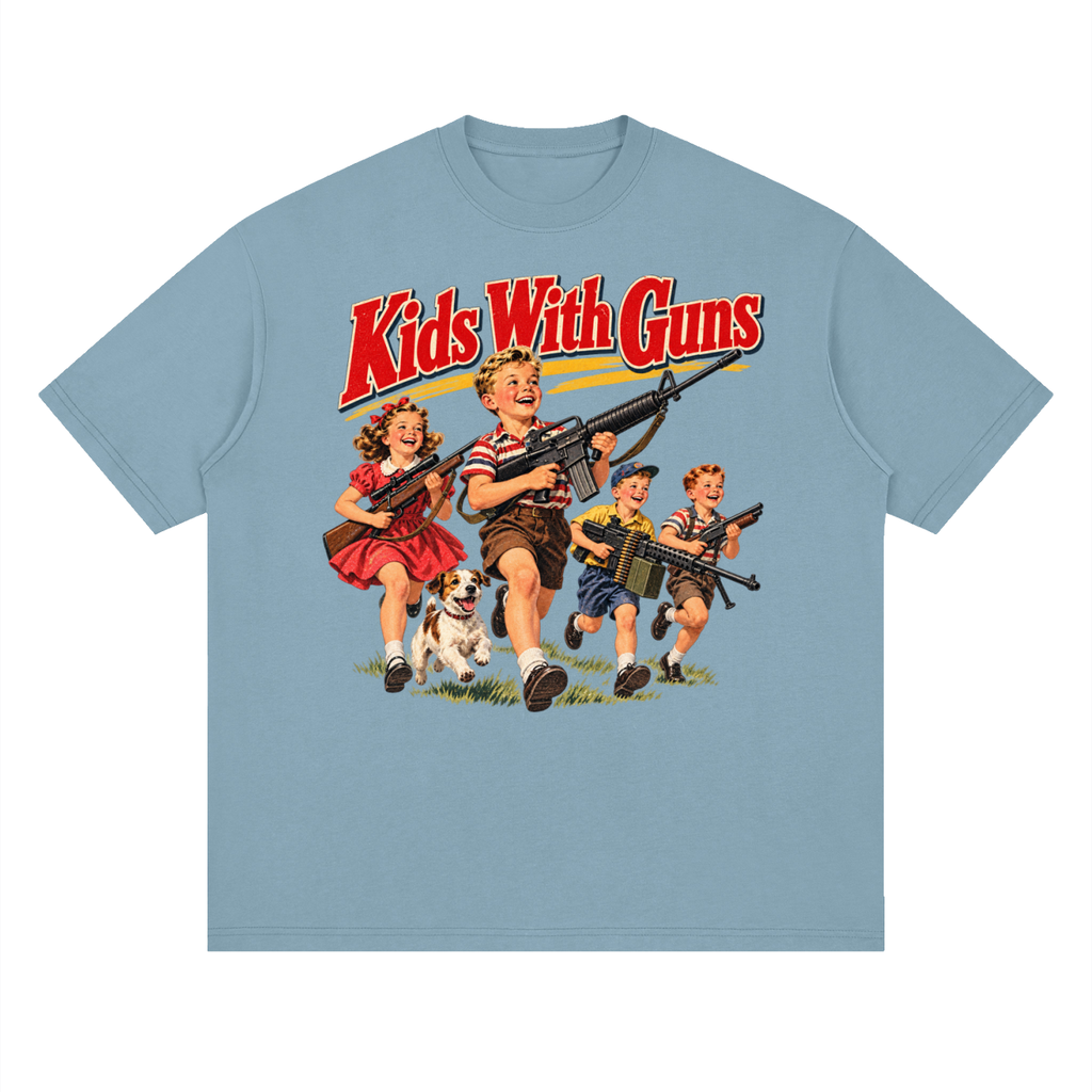 Kids With Guns Vintage 1950s Streetwear Loose Drop Shoulder T-Shirt