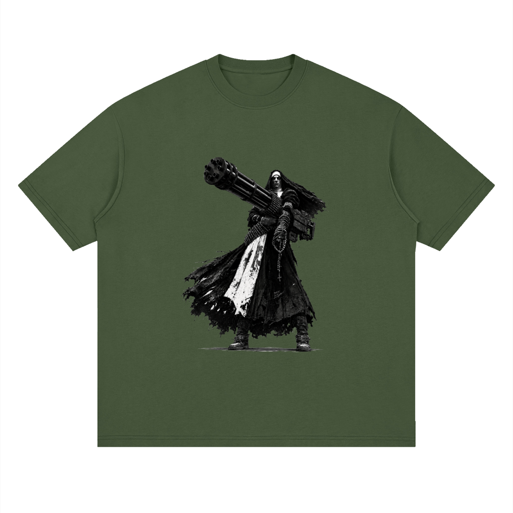 Holy Heavy Gunner Nun Streetwear Loose Drop Shoulder T-Shirt