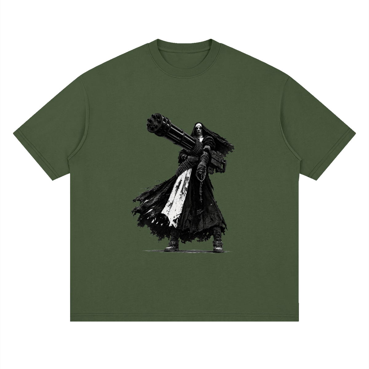 Holy Heavy Gunner Nun Streetwear Loose Drop Shoulder T-Shirt