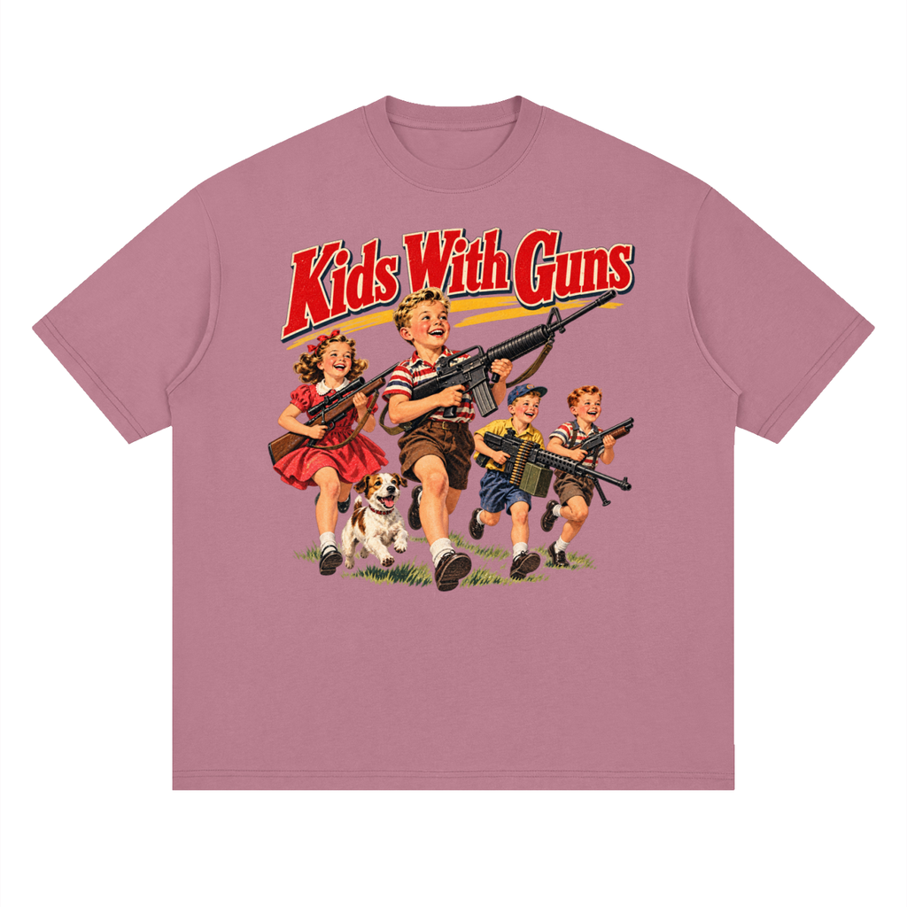 Kids With Guns Vintage 1950s Streetwear Loose Drop Shoulder T-Shirt