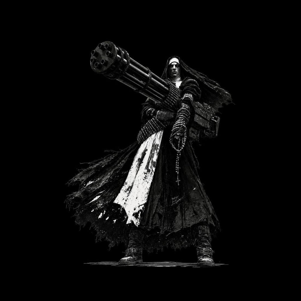 Holy Heavy Gunner Nun Graphic Essential Cotton T-Shirt - Shirt Habit