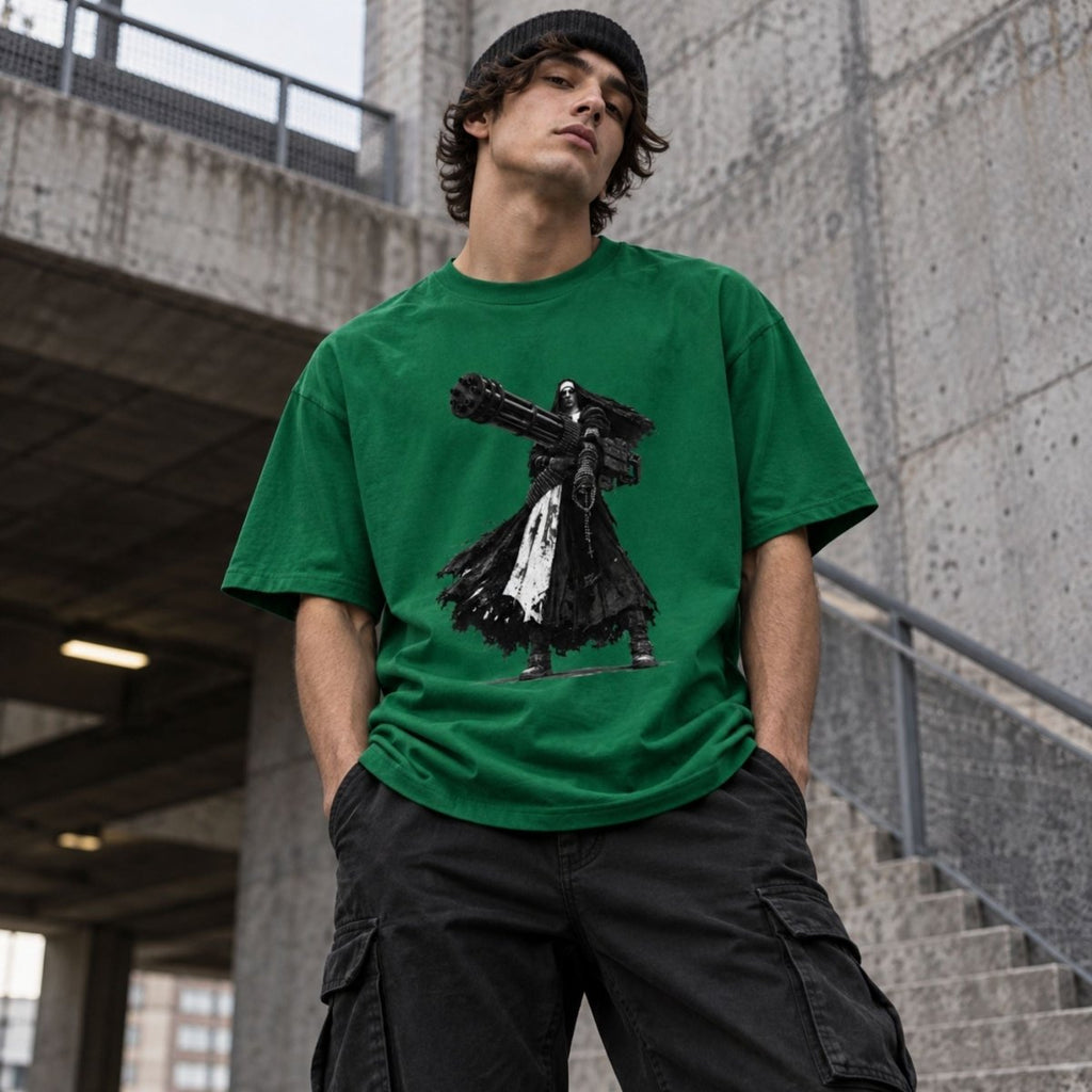 Holy Heavy Gunner Nun Streetwear Loose Drop Shoulder T-Shirt - Shirt Habit