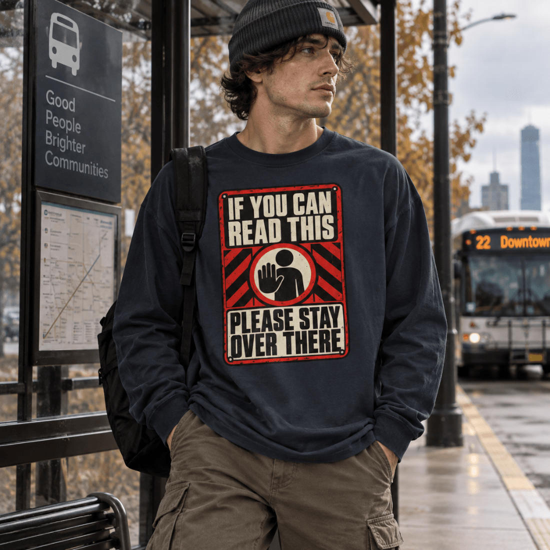 If You Can Read This Please Stay Over There Oversized Long Sleeve T-Shirt - Shirt Habit