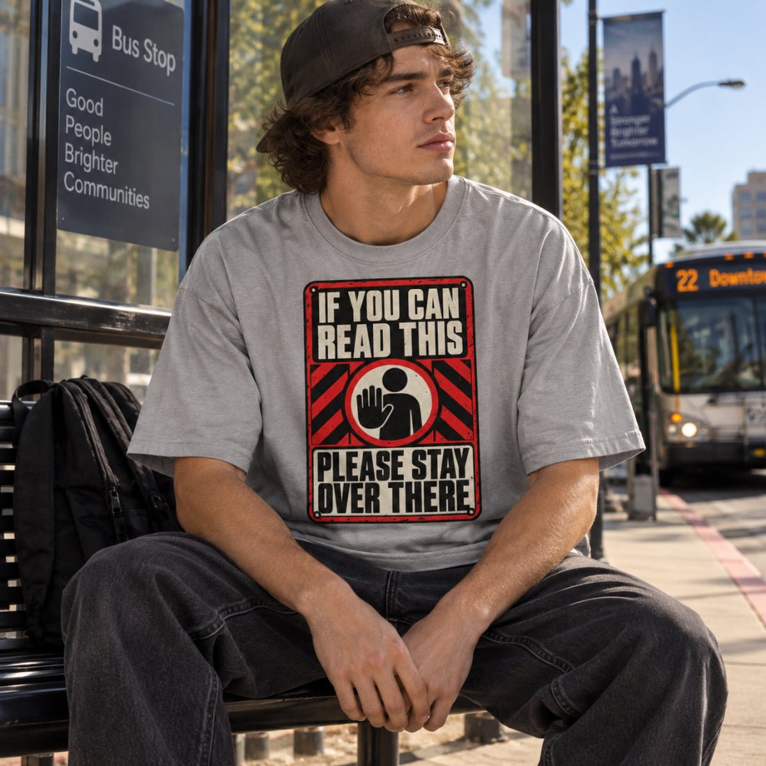 If You Can Read This Please Stay Over There Streetwear Loose Drop Shoulder T-Shirt - Shirt Habit