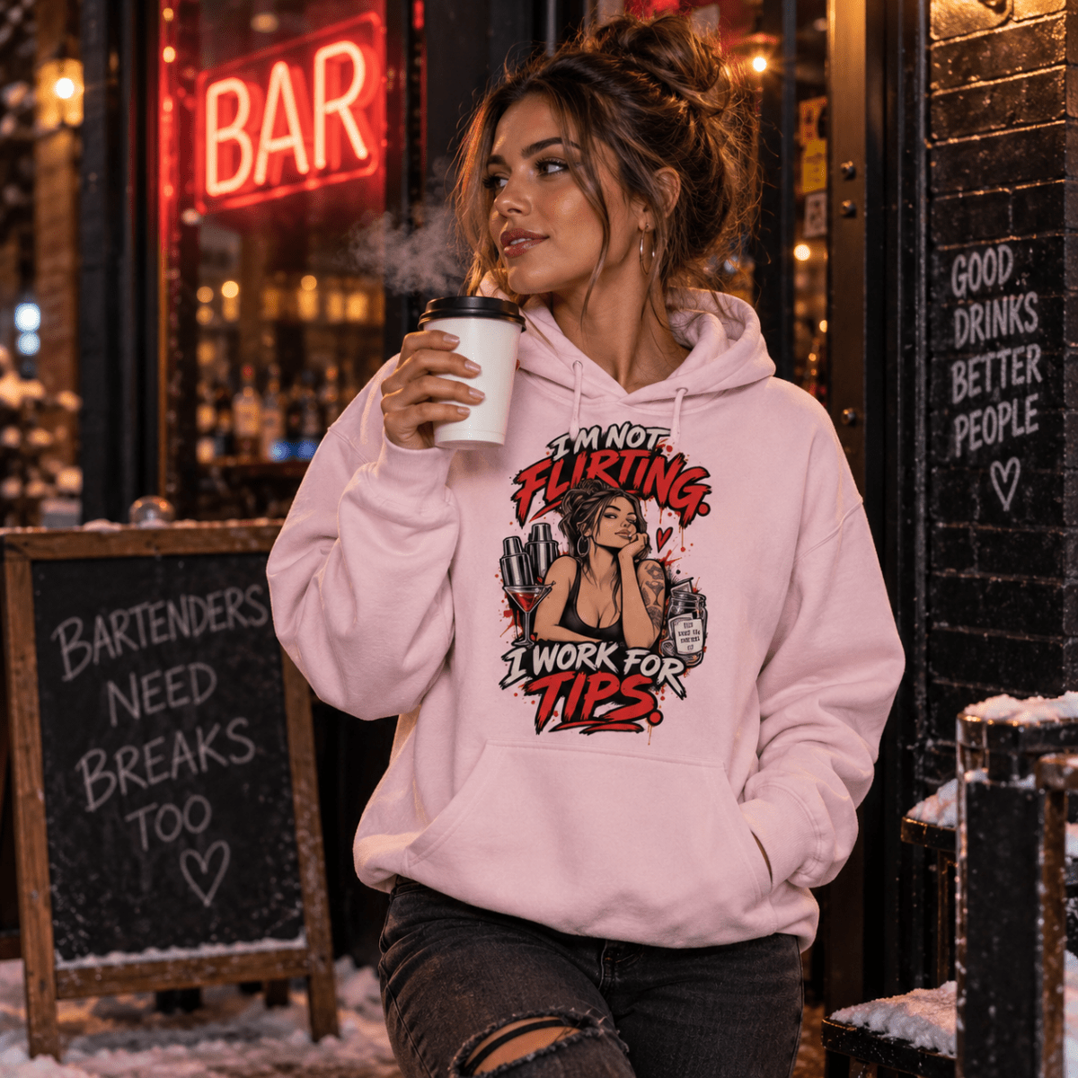 I’m Not Flirting. I Work for Tips. Bartender Essential Heavyweight Hoodie - Shirt Habit