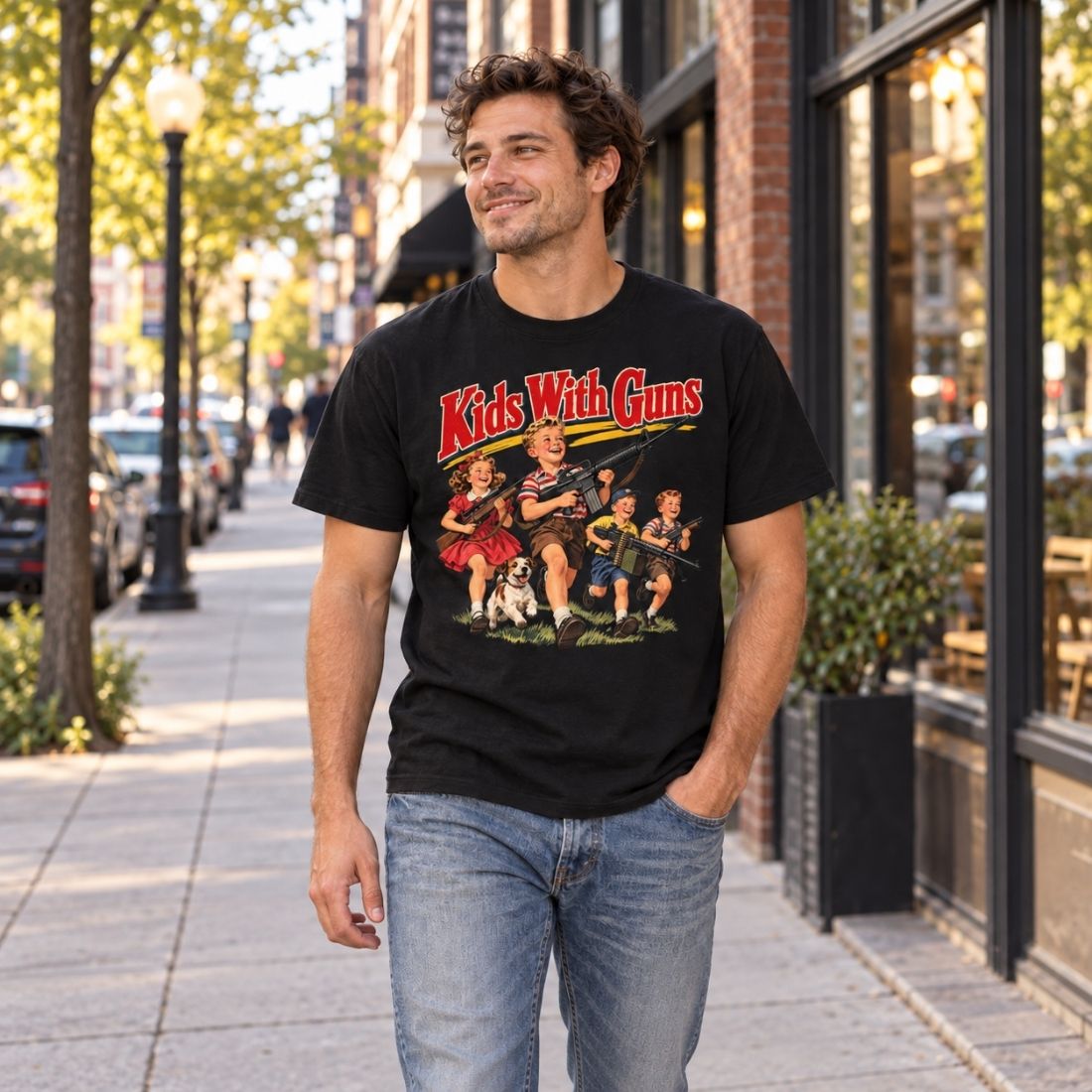 Kids With Guns Vintage 1950s Essential Cotton T-Shirt - Shirt Habit
