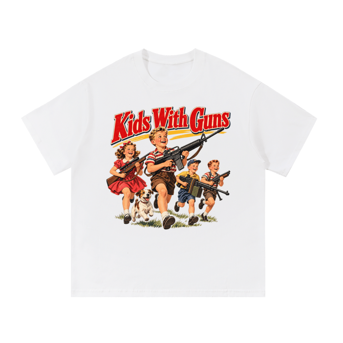 Kids With Guns Vintage 1950s Essential Cotton T-Shirt - Shirt Habit