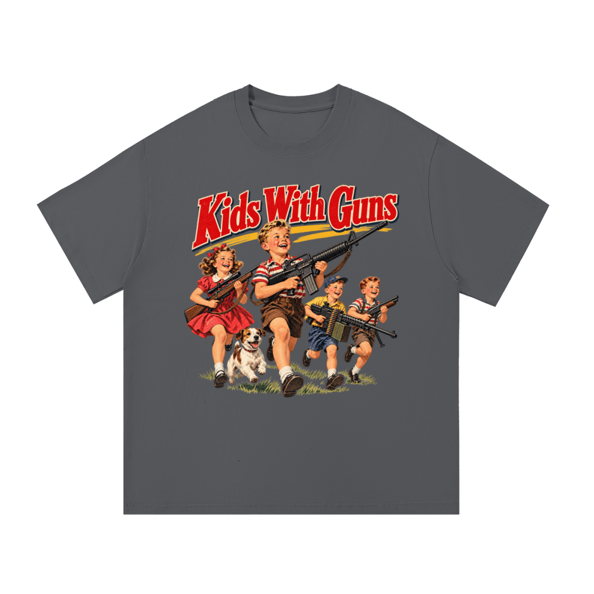 Kids With Guns Vintage 1950s Essential Cotton T-Shirt - Shirt Habit