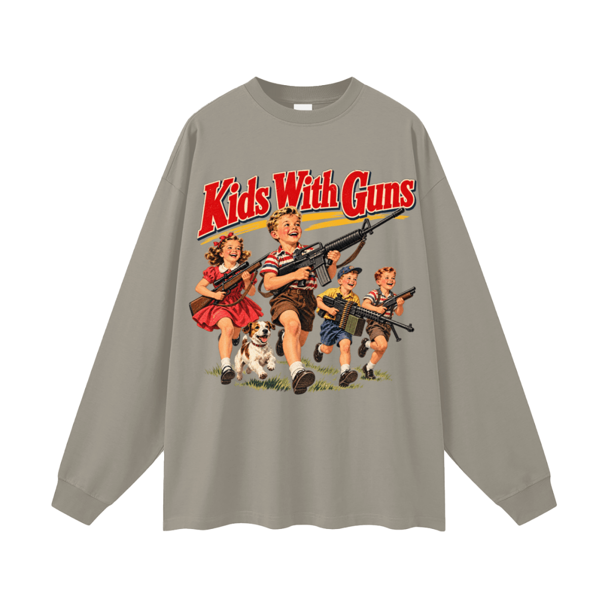Kids With Guns Vintage 1950s Oversized Long Sleeve T-Shirt - Shirt Habit