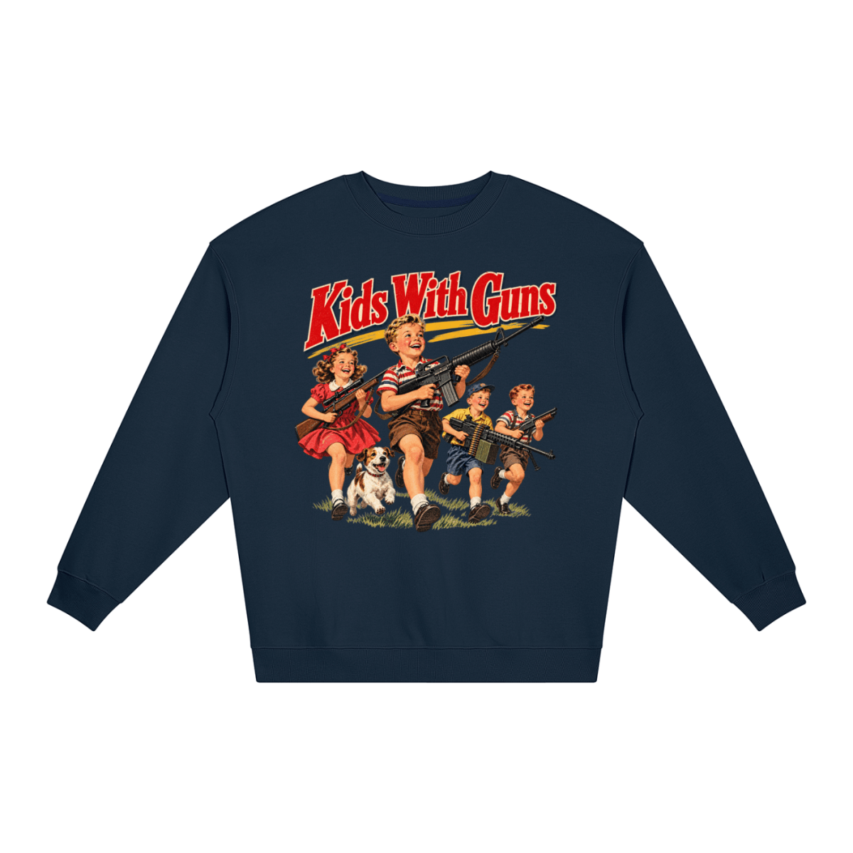 Kids With Guns Vintage 1950s Unisex Loose Crewneck Sweatshirt - Shirt Habit
