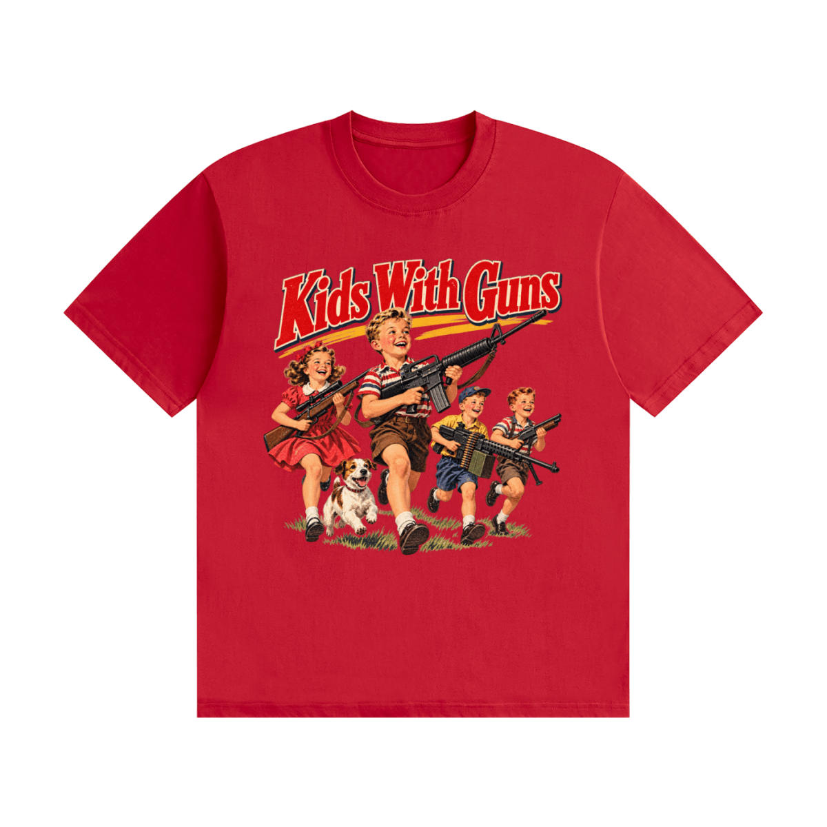 Kids With Guns Vintage 1950s Unisex Seamless Cotton T-Shirt - Shirt Habit