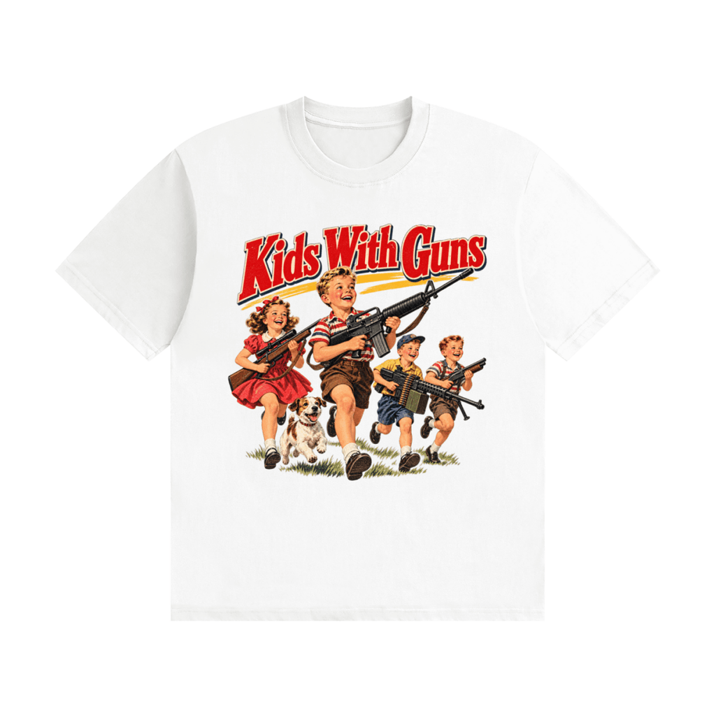 Kids With Guns Vintage 1950s Unisex Seamless Cotton T-Shirt - Shirt Habit