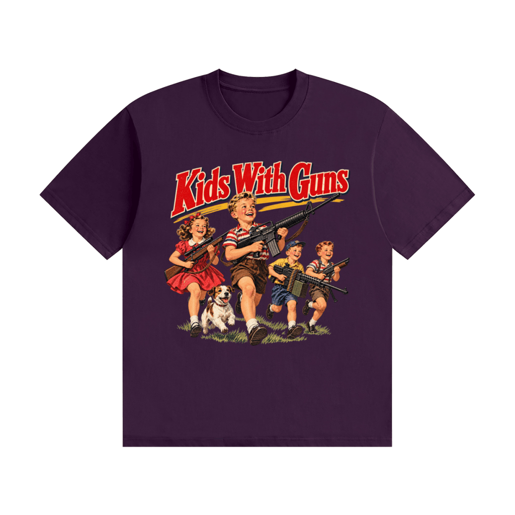 Kids With Guns Vintage 1950s Unisex Seamless Cotton T-Shirt - Shirt Habit