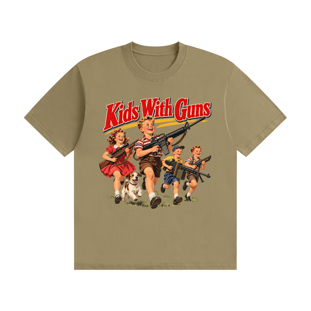 Kids With Guns Vintage 1950s Unisex Seamless Cotton T-Shirt - Shirt Habit