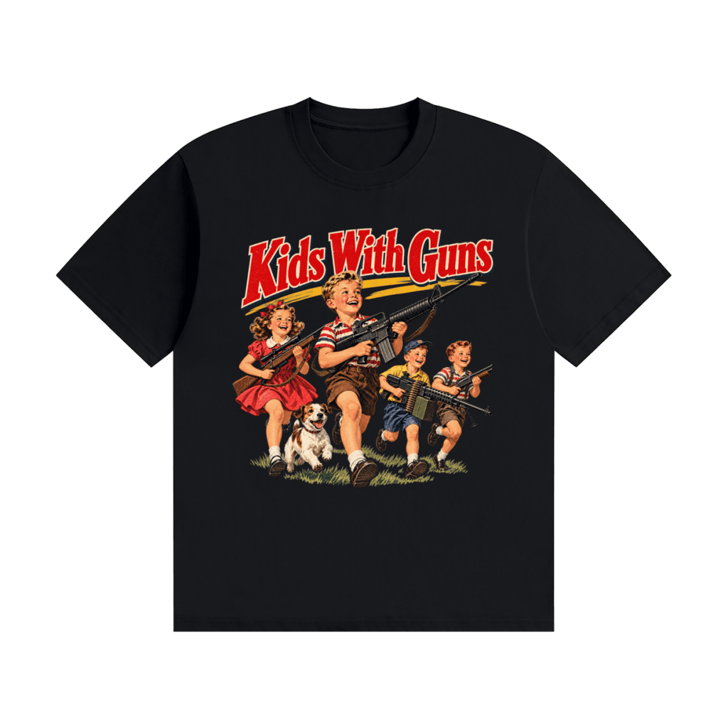 Kids With Guns Vintage 1950s Unisex Seamless Cotton T-Shirt - Shirt Habit