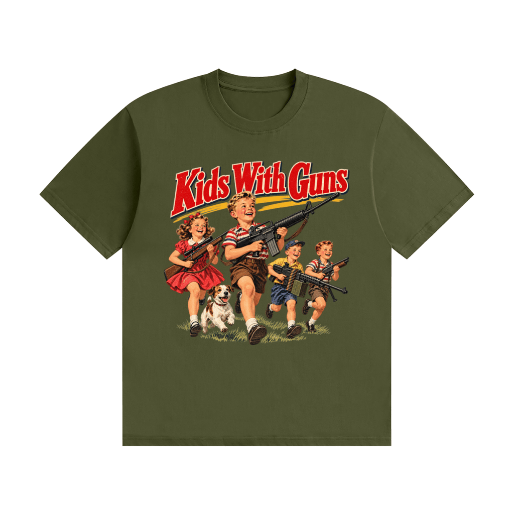 Kids With Guns Vintage 1950s Unisex Seamless Cotton T-Shirt - Shirt Habit