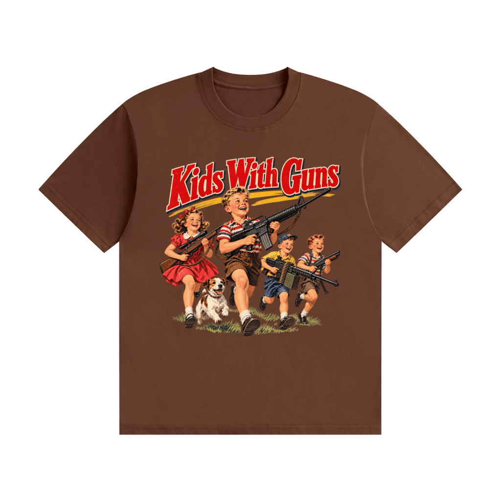 Kids With Guns Vintage 1950s Unisex Seamless Cotton T-Shirt - Shirt Habit