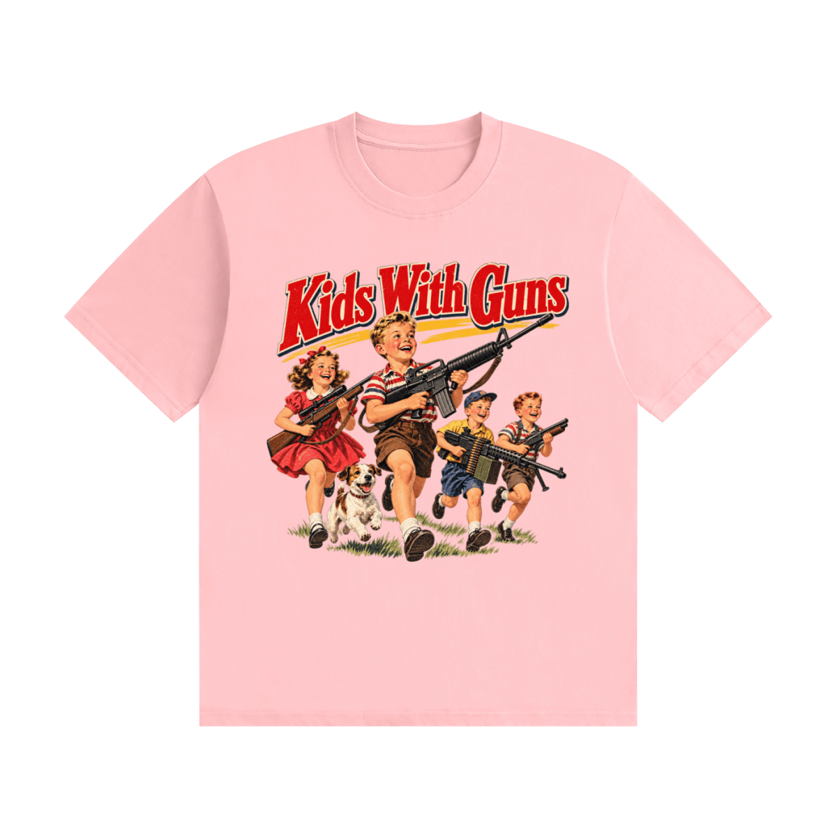 Kids With Guns Vintage 1950s Unisex Seamless Cotton T-Shirt - Shirt Habit