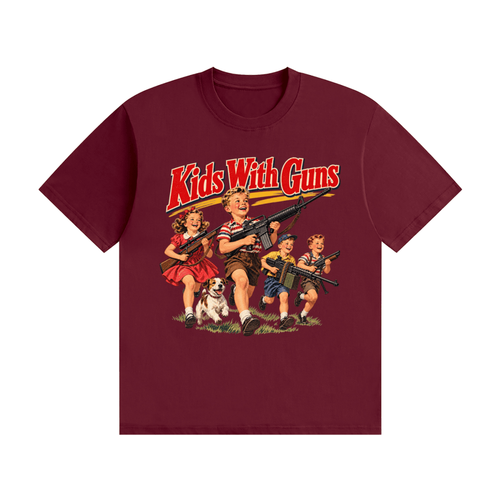 Kids With Guns Vintage 1950s Unisex Seamless Cotton T-Shirt - Shirt Habit