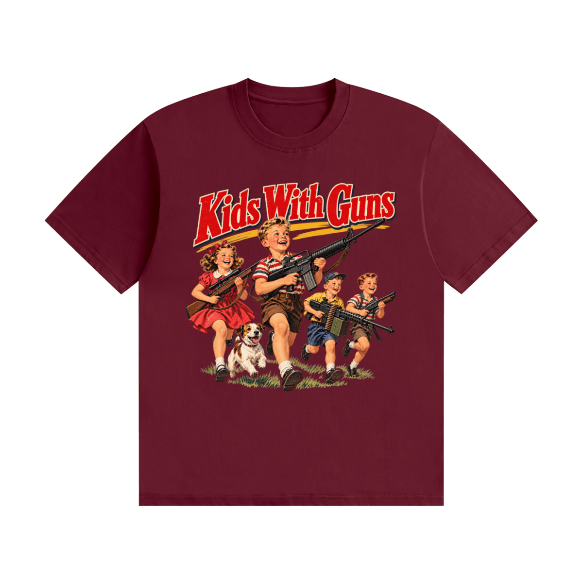 Kids With Guns Vintage 1950s Unisex Seamless Cotton T-Shirt - Shirt Habit