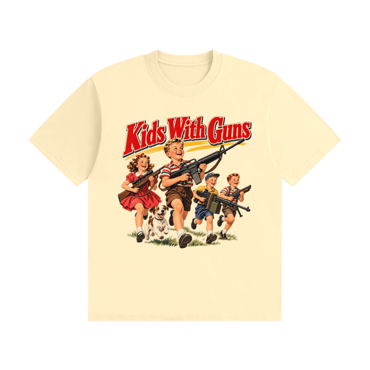 Kids With Guns Vintage 1950s Unisex Seamless Cotton T-Shirt - Shirt Habit