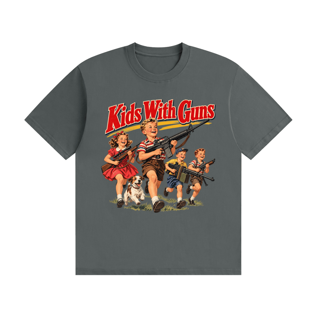 Kids With Guns Vintage 1950s Unisex Seamless Cotton T-Shirt - Shirt Habit