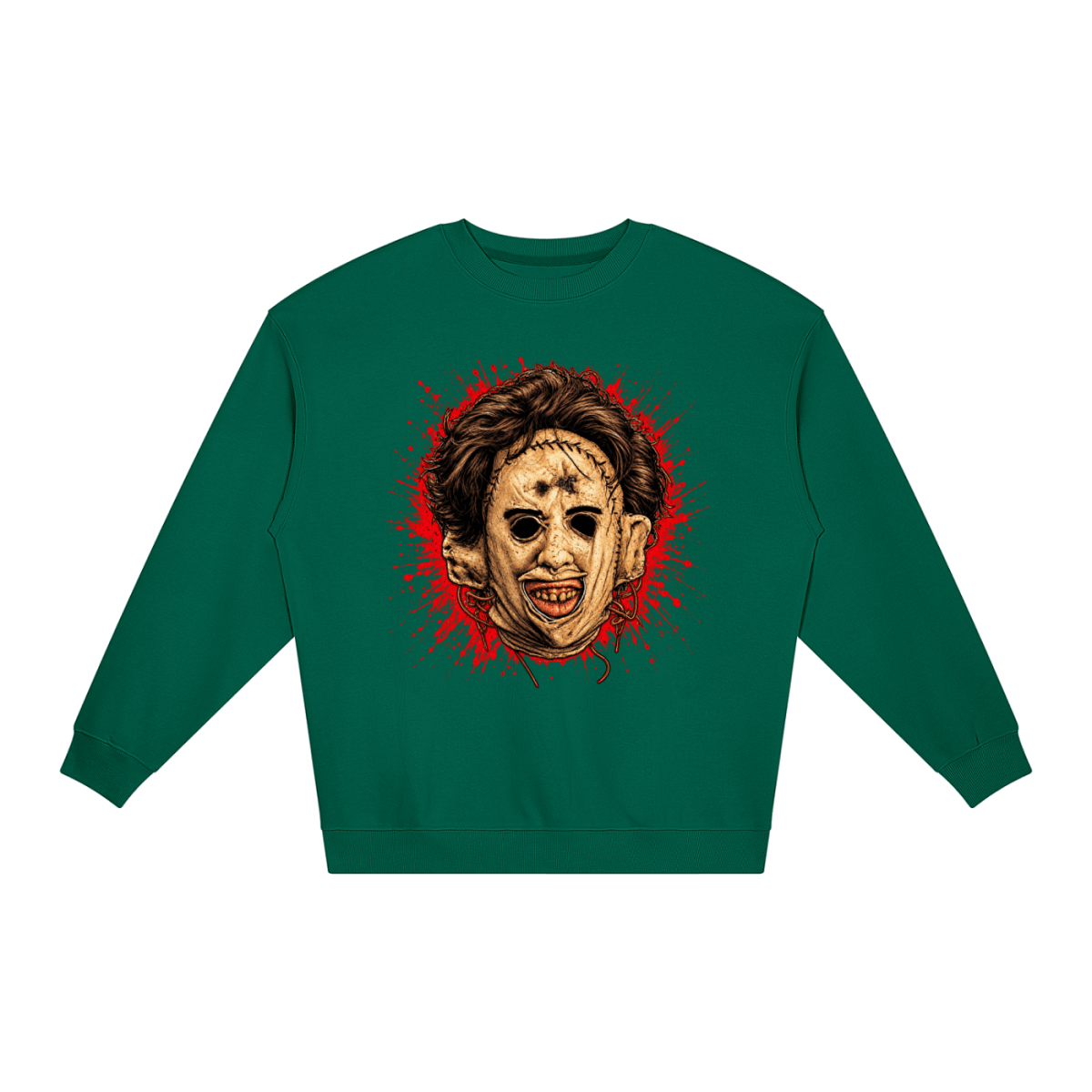 Leatherface-Inspired Mask Horror Loose Crewneck Sweatshirt - Shirt Habit