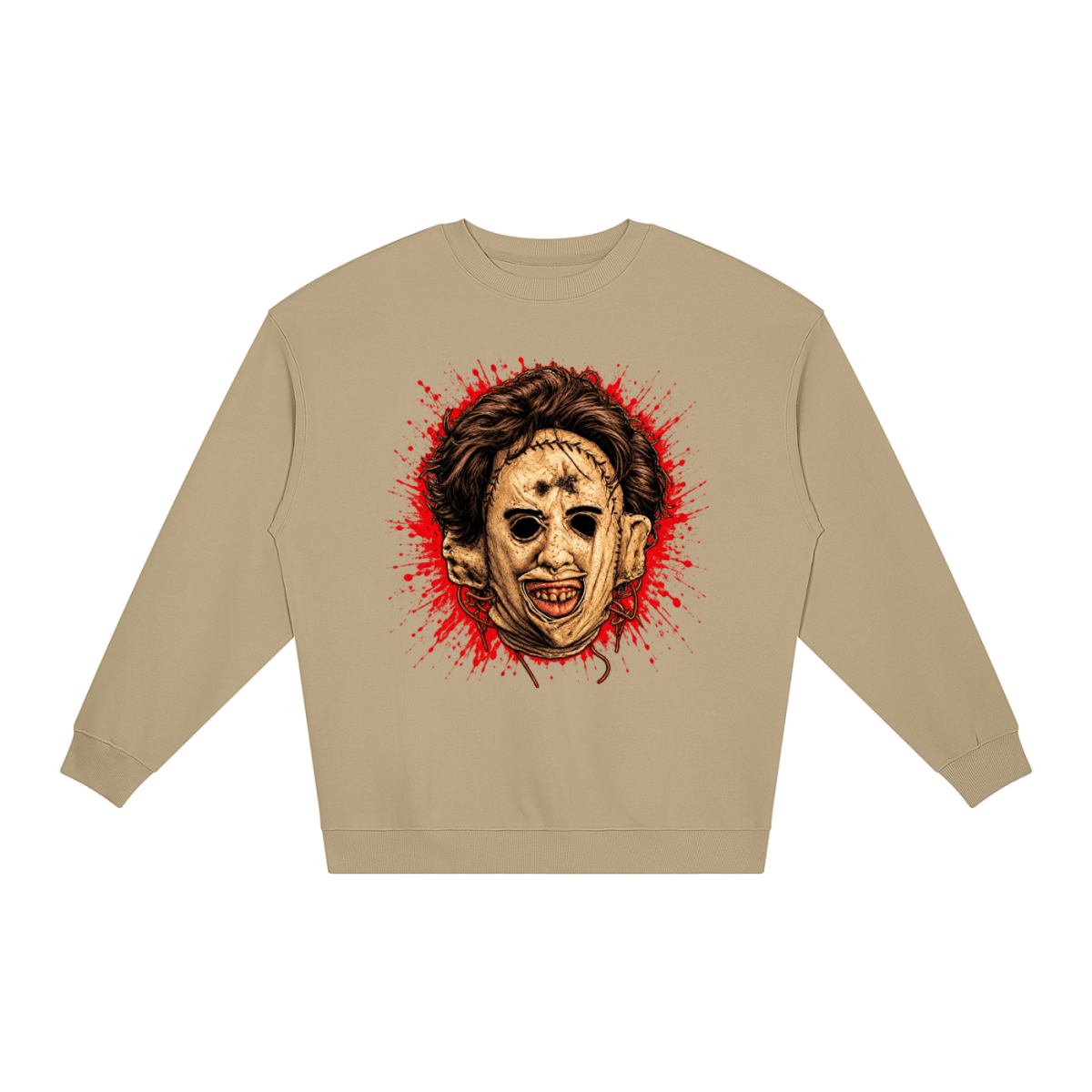 Leatherface-Inspired Mask Horror Loose Crewneck Sweatshirt - Shirt Habit