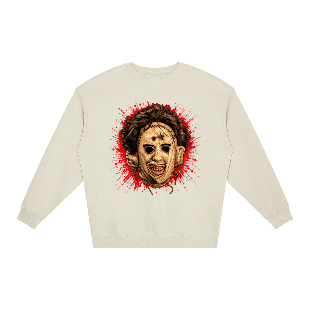 Leatherface-Inspired Mask Horror Loose Crewneck Sweatshirt - Shirt Habit