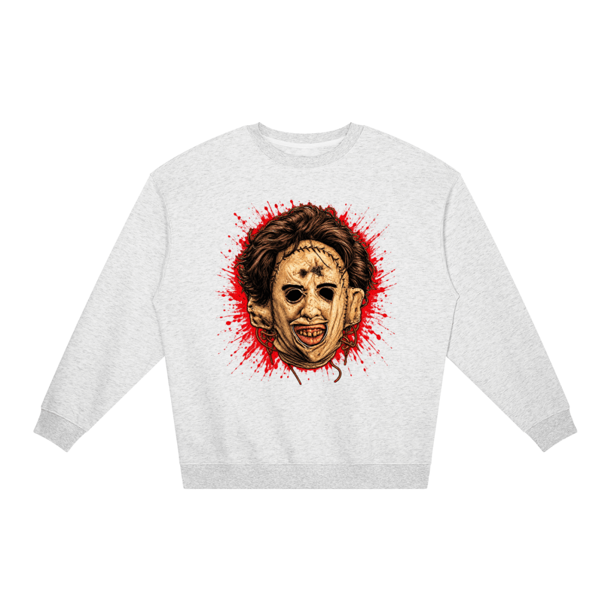 Leatherface-Inspired Mask Horror Loose Crewneck Sweatshirt - Shirt Habit