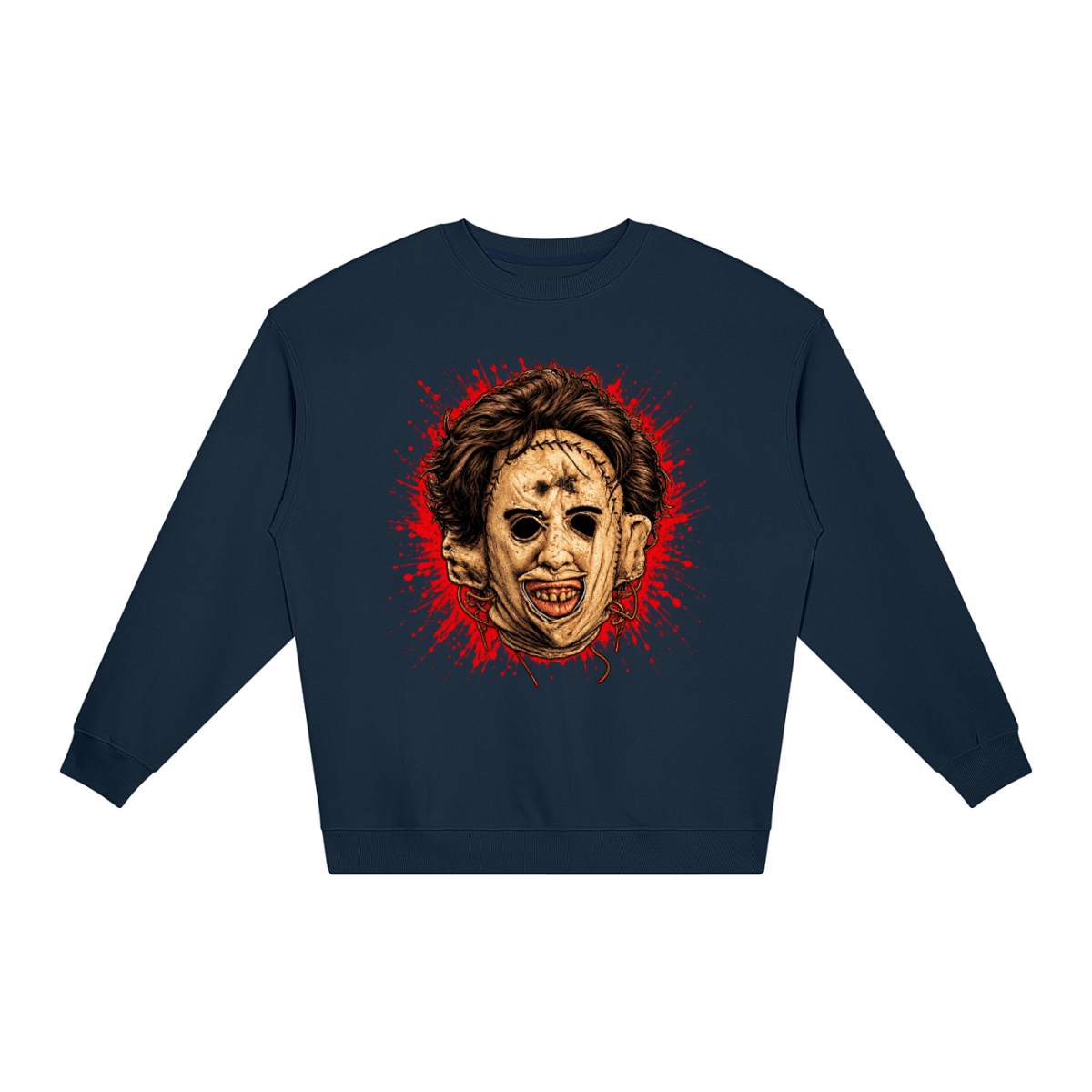 Leatherface-Inspired Mask Horror Loose Crewneck Sweatshirt - Shirt Habit