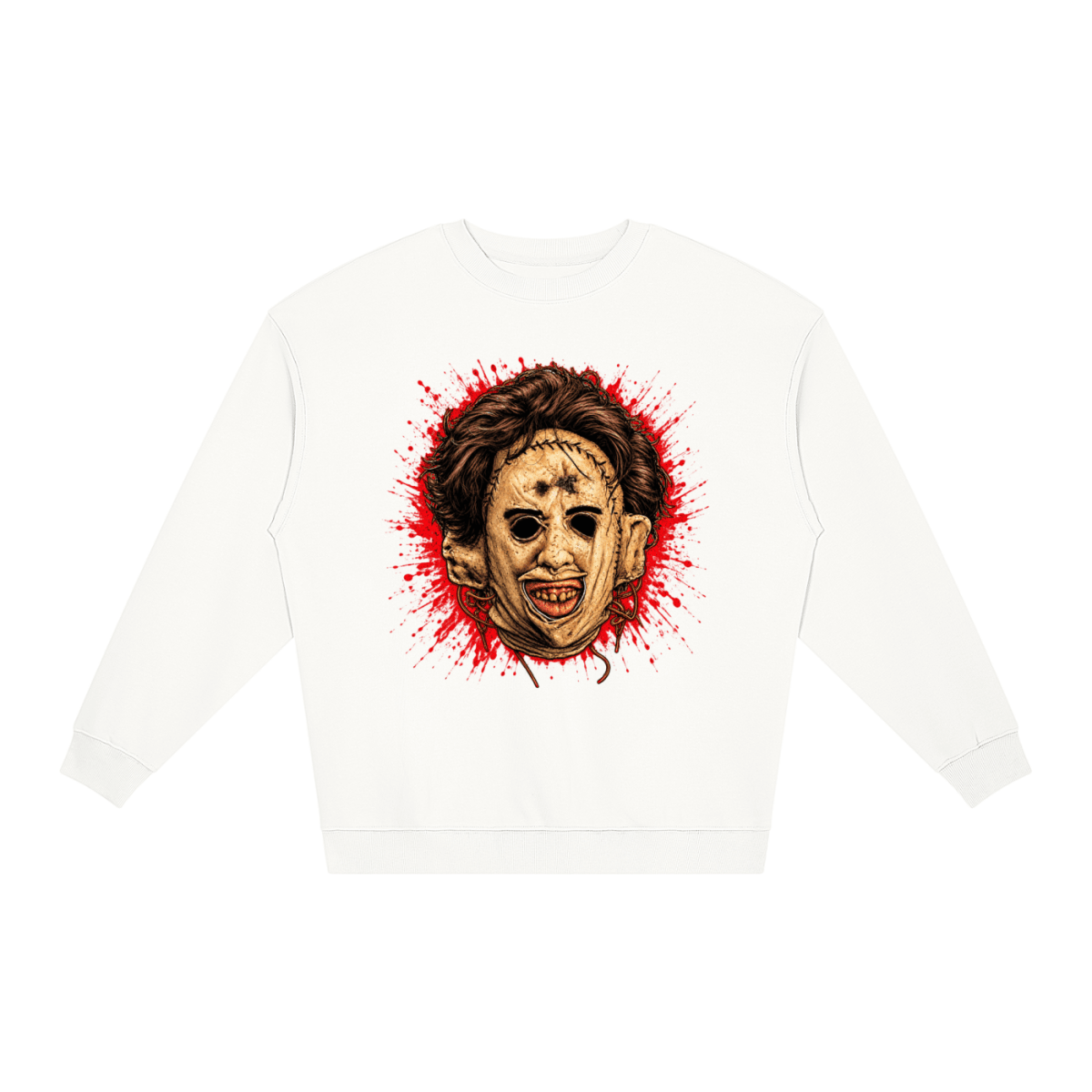 Leatherface-Inspired Mask Horror Loose Crewneck Sweatshirt - Shirt Habit