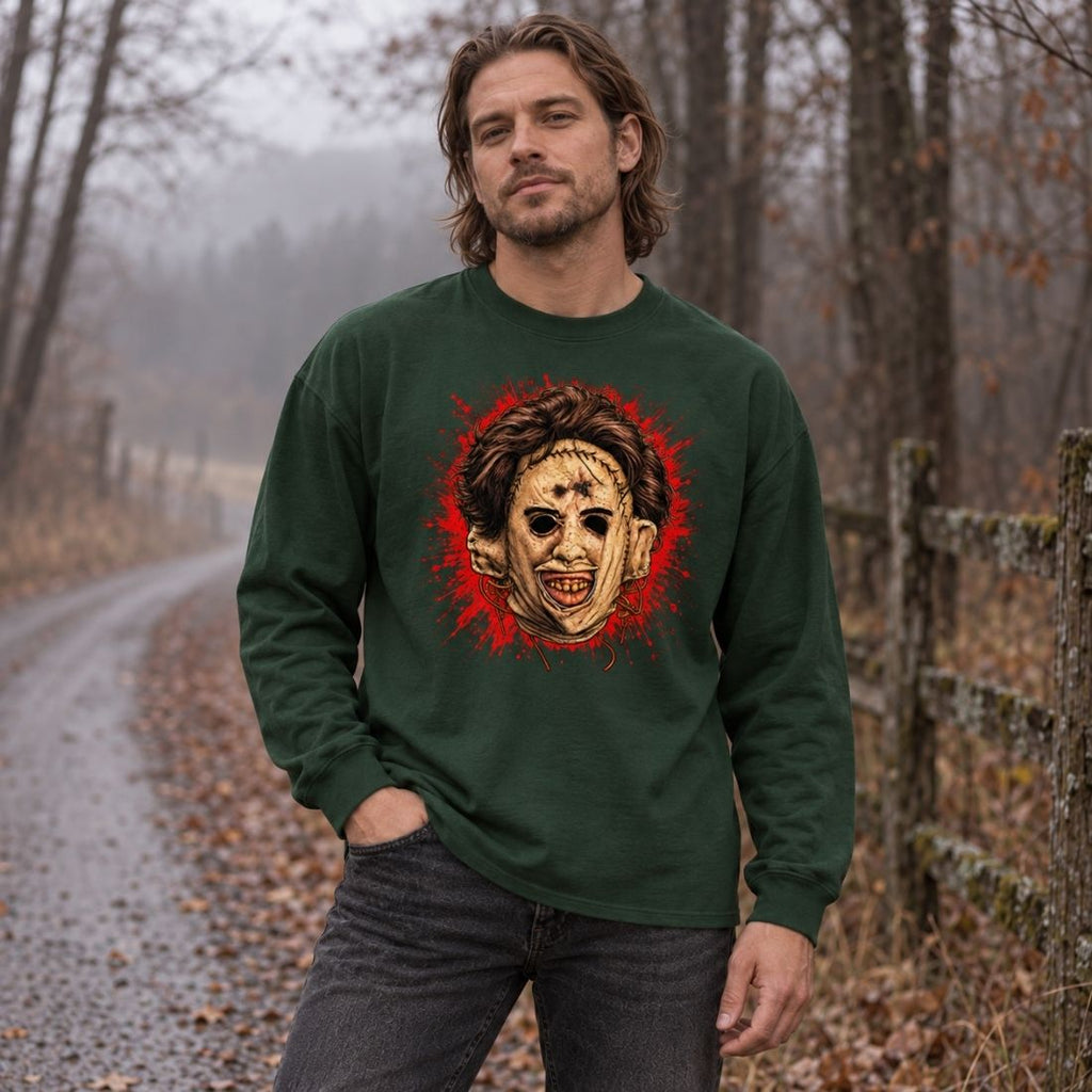 Leatherface-Inspired Mask Horror Oversized Long Sleeve T-Shirt - Shirt Habit