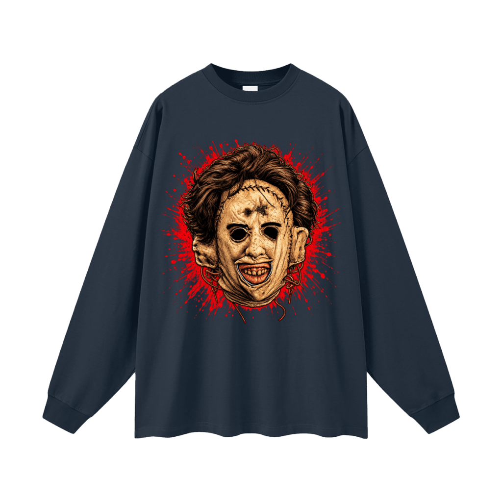 Leatherface-Inspired Mask Horror Oversized Long Sleeve T-Shirt - Shirt Habit
