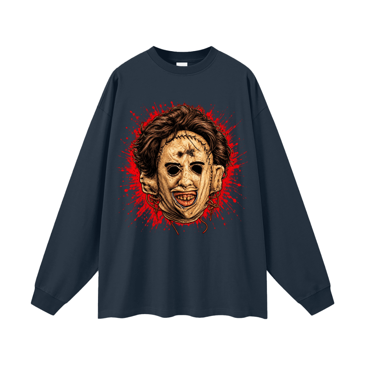 Leatherface-Inspired Mask Horror Oversized Long Sleeve T-Shirt - Shirt Habit